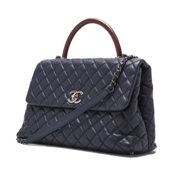 Chanel Matelasse Coco Handle 2Way Caviar Skin x Lizard Navy Bordeaux Silver - Picture 3 of 12